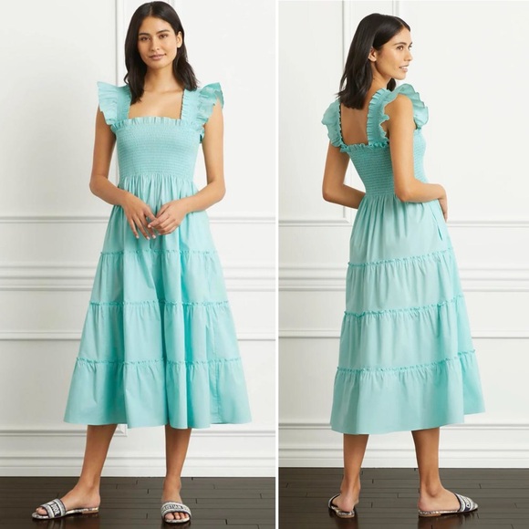 Hill House Dresses & Skirts - Hill House Home Ellie Nap Dress XS Bay Blue poplin stretch cotton ruffle midi